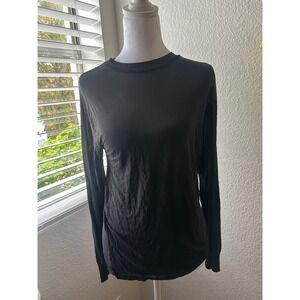LL Bean Womens Black Long Sleeve 100% Silk Sheer Layer Mesh Top S M Whimsigoth